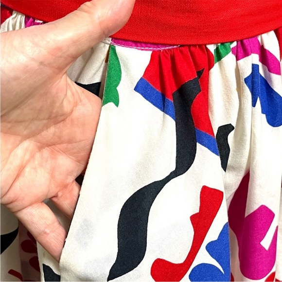 Vintage 80s Cristina and Jan Barbolio Pop Art Drop Waist Dress with Belt - Picture 9 of 16